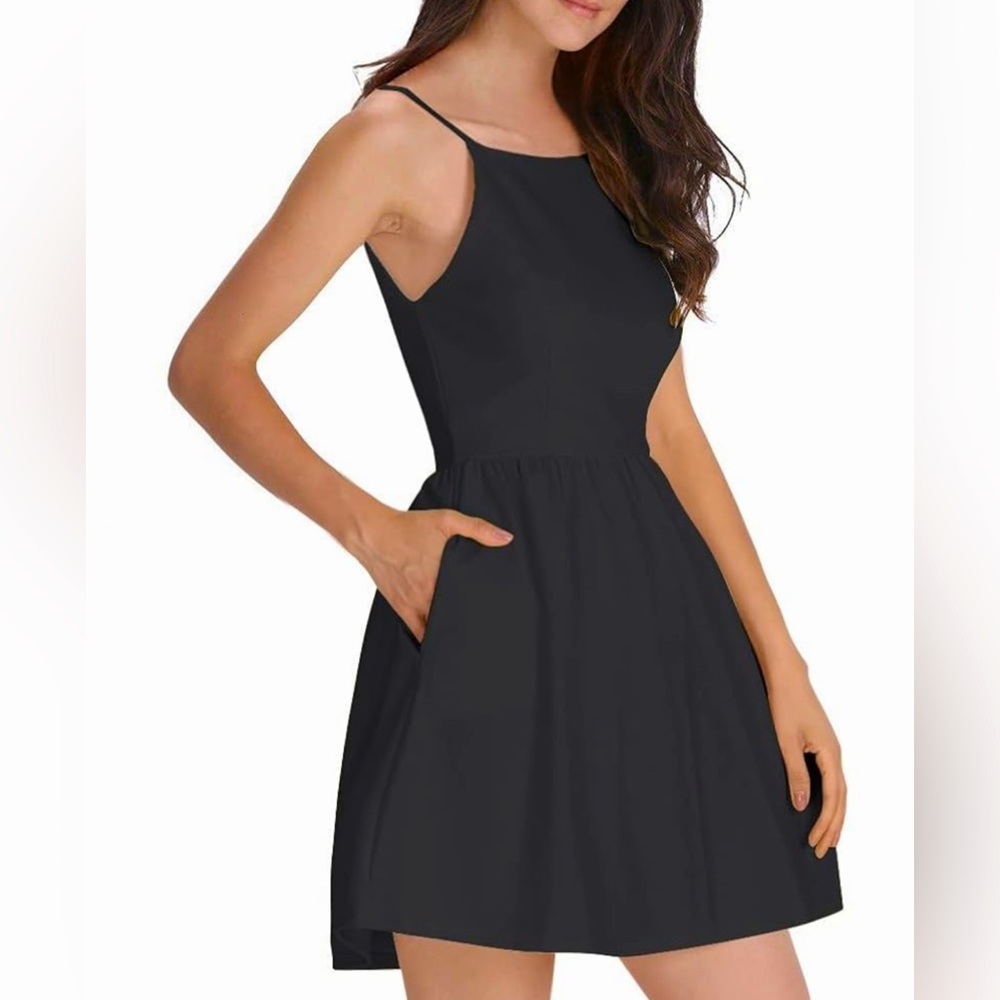 FANCYINN Black Mini Halter Dress